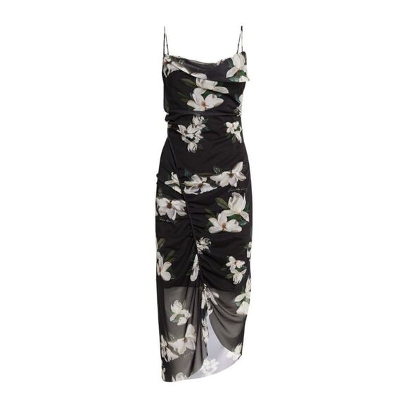 All Saints Ulla Alessandra Midi Black Dress Floral Bodycon Size 2 - Picture 5 of 16